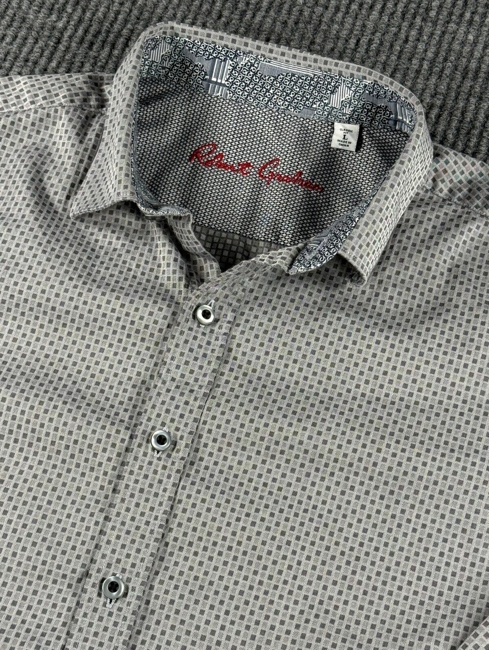 Robert Graham Button up Mens Large Long Sleeve Gray Geometric Flip Cuff